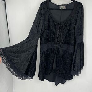 Vintage 90s Lip Service Plus Size 2X Black Velvet Lace Up Angel Sleeve Dress